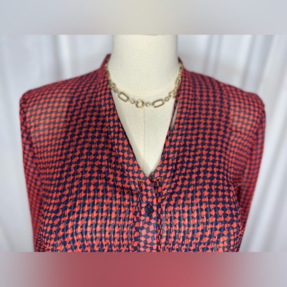 Michael Kors Red and Black Geometric Blouse (910) - Picture 9 of 11